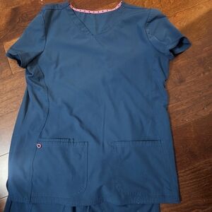 Caribbean Blue Scrub Set with Pink Accents